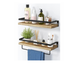 AMADA HOMEFURNISHING FLOATING SHELVES, BATHROOM SHELF WITH TOWEL BAR, WALL SHELVES