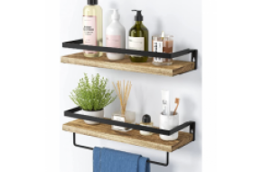 AMADA HOMEFURNISHING FLOATING SHELVES, BATHROOM SHELF WITH TOWEL BAR, WALL SHELVES